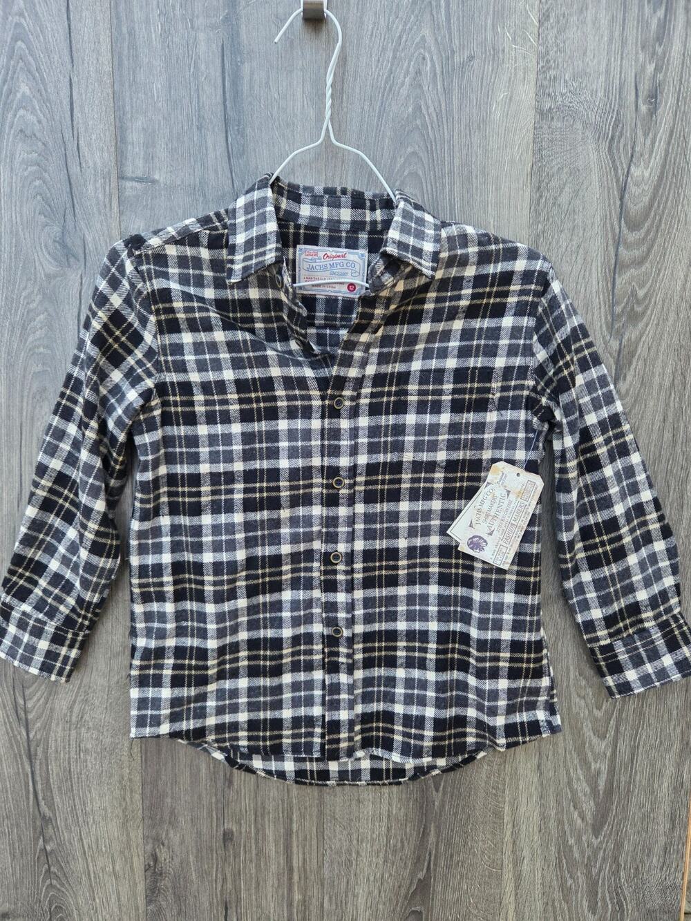 NEW Jachs Cream Navy & Brown Plaid Flannel Button Front Shirt Boys Size 12